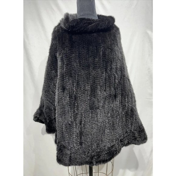 Black knitted mink cape/ poncho closed front + lining w/ pockets(118018)